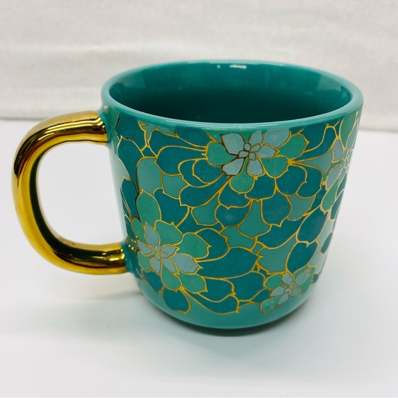 Thyme & Table Succulent Floral Turquoise Coffee Tea 12oz. Mug Stoneware AquaGold - Picture 1 of 9
